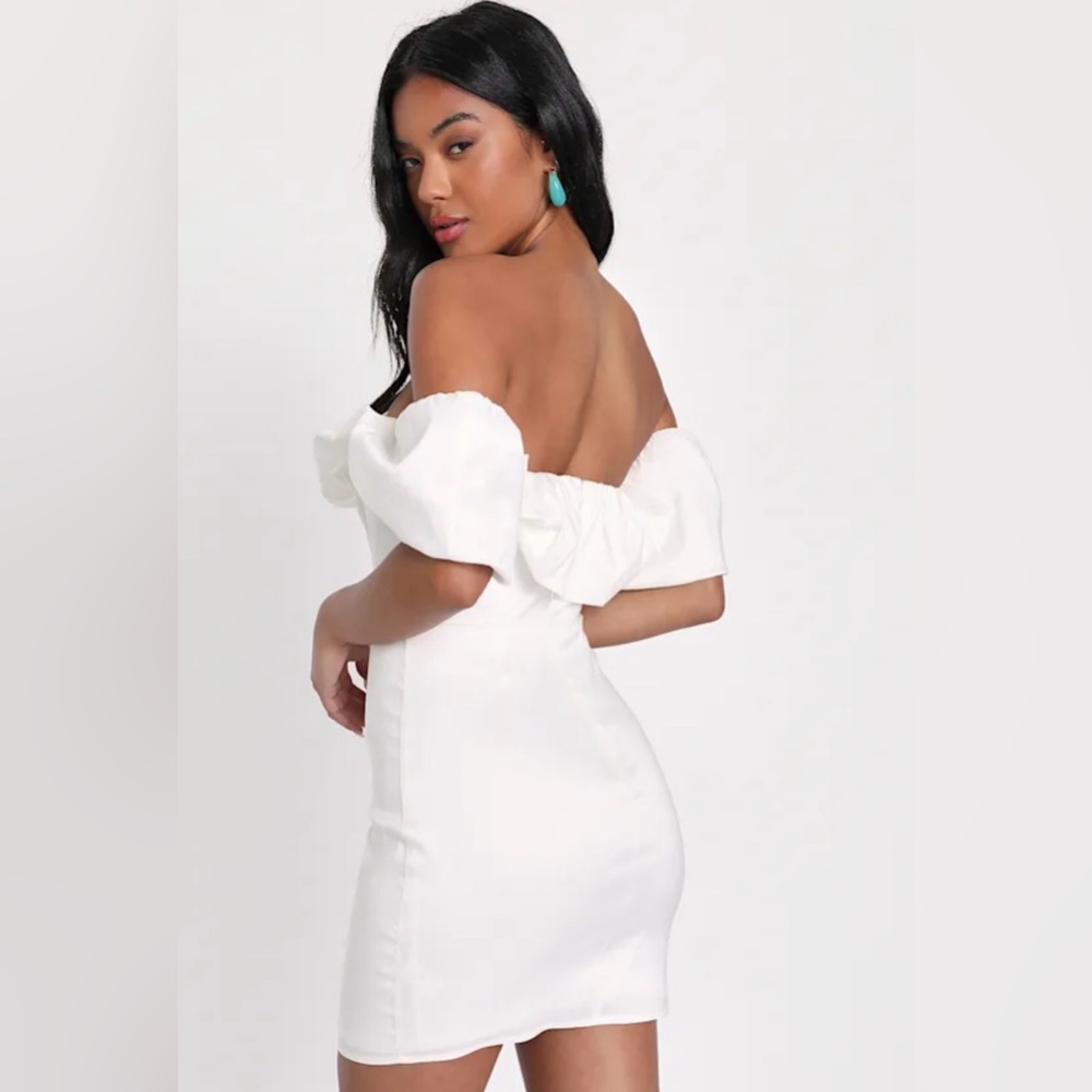 NWT Lulus Fanciful Feat White Taffeta Off-the-Shoulder Bodycon Mini Dress L - Picture 2 of 8